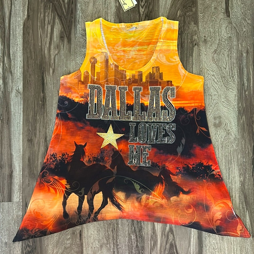 Vibrant Orange Dallas Graphic Tank Top